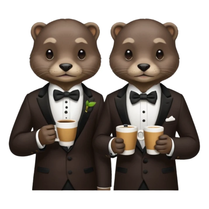 Otters wearing tuxedos while drinking coffee sticker
