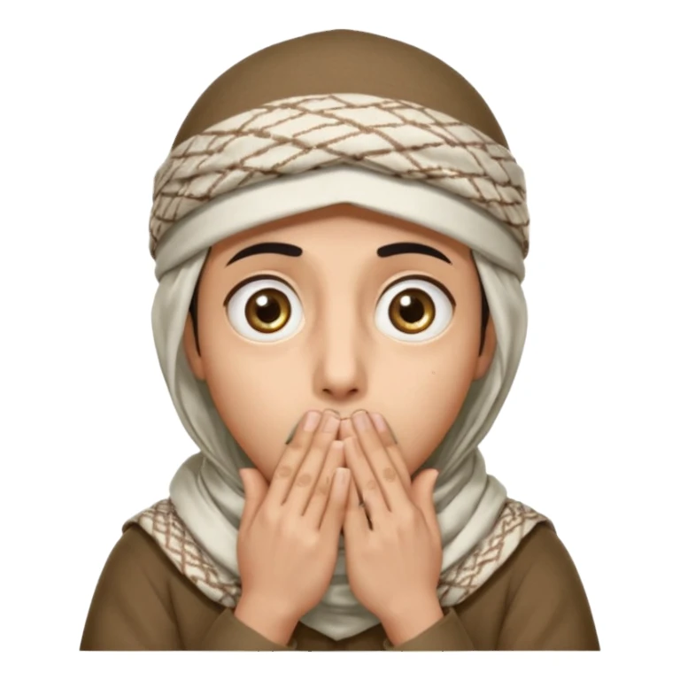 **المشهد**: وجه مصدوم، عيون كبيرة، يديه تغطيان فمه، مع "تأثير انفجار" صغير خلفه (مثل دخان أو شرر).
- **اللمسة**: قبعة تقليدية (مثل الشماغ أو الكوفية) مائلة على رأسه كرمز للبراءة!
 sticker