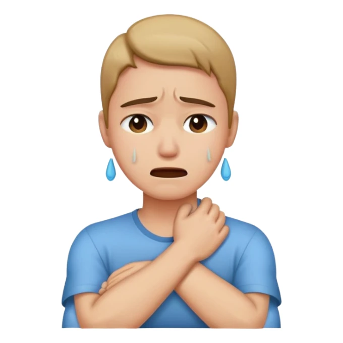 arms crossed holding neck while crying sticker