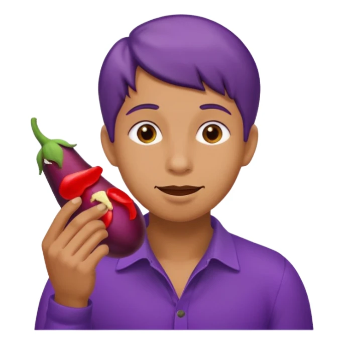 Person eating eggplant sticker