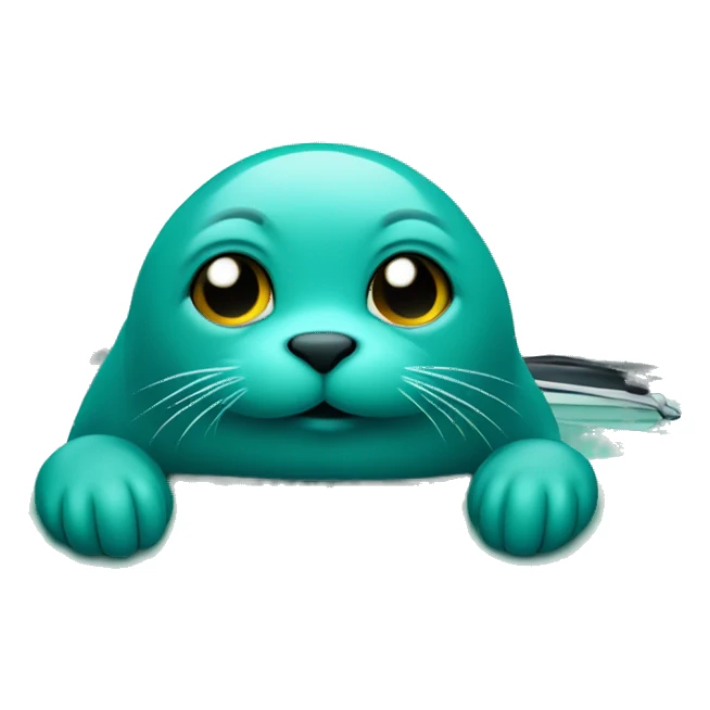 teal seal sitting inside teal car sticker