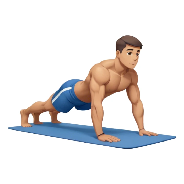 buff man blue shorts doing plank exercise on yoga mat sticker