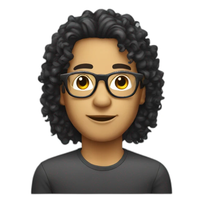 dark curly hair mullet and rounded glasses side view sticker