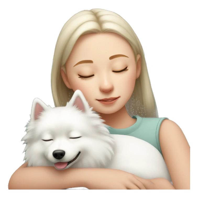 White spitz sleeping on girl's lap sticker
