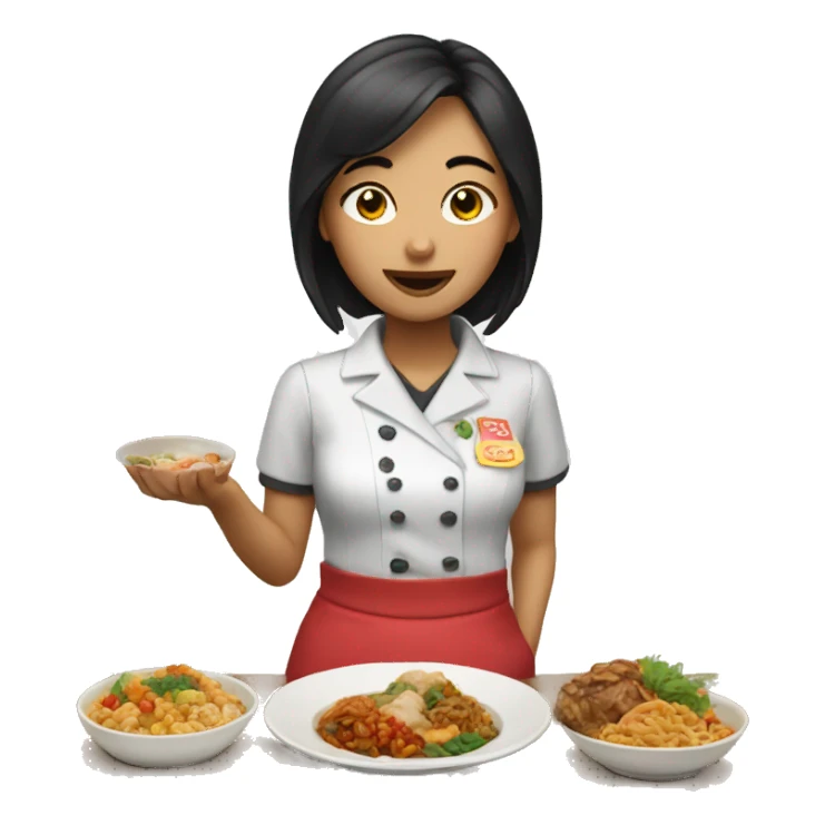 waitress with asian food  sticker
