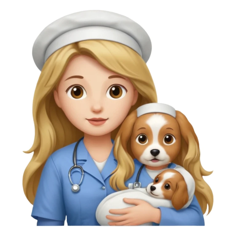long haired nurse holding baby dog sticker