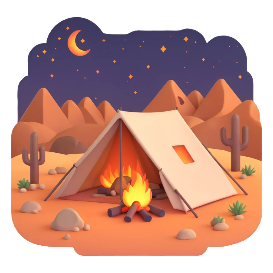 desert tent with campfire at night sticker