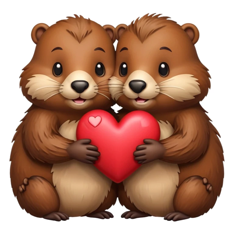 two beavers holding a heart sticker