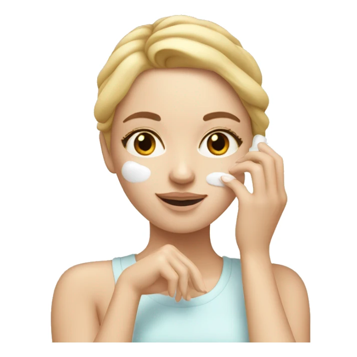 white girl applying cream on face sticker