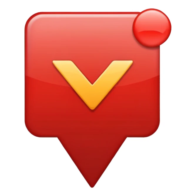 a red checkmark with a square sticker