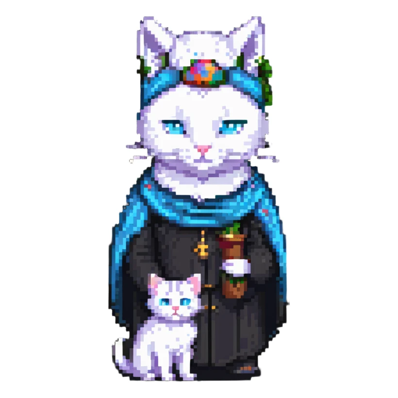 Philosopher with white cat on the head sticker