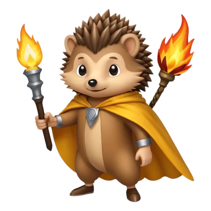 hedgehog holding torch with yellow cape sticker