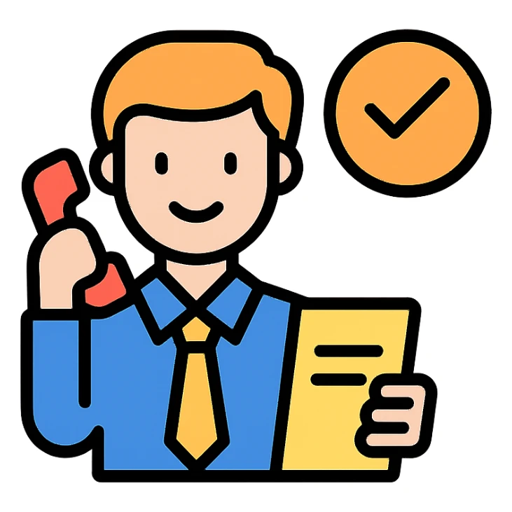 sourcing agent, holding documents or phone, friendly, clean background, vector art sticker