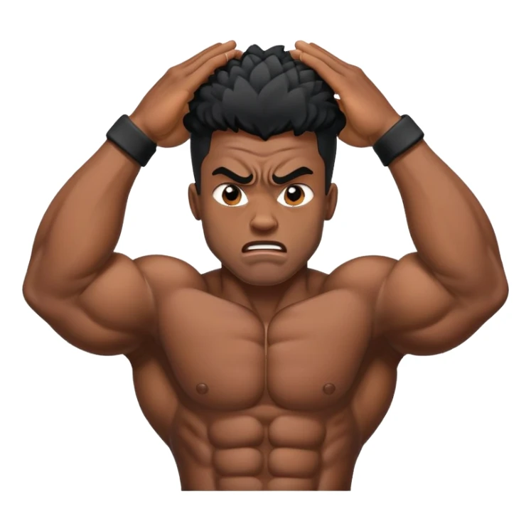 black bodybuilder frustrated pulling hair sticker