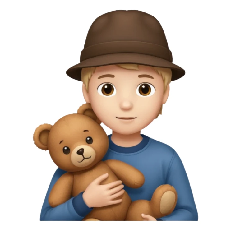 boy wearing hat with teddy bear  sticker