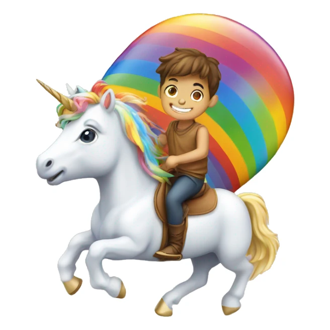 Boy riding unicorn on a rainbow sticker