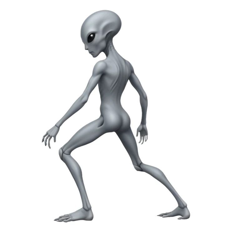 fullbody gray alien bending knee BACKVIEW sticker