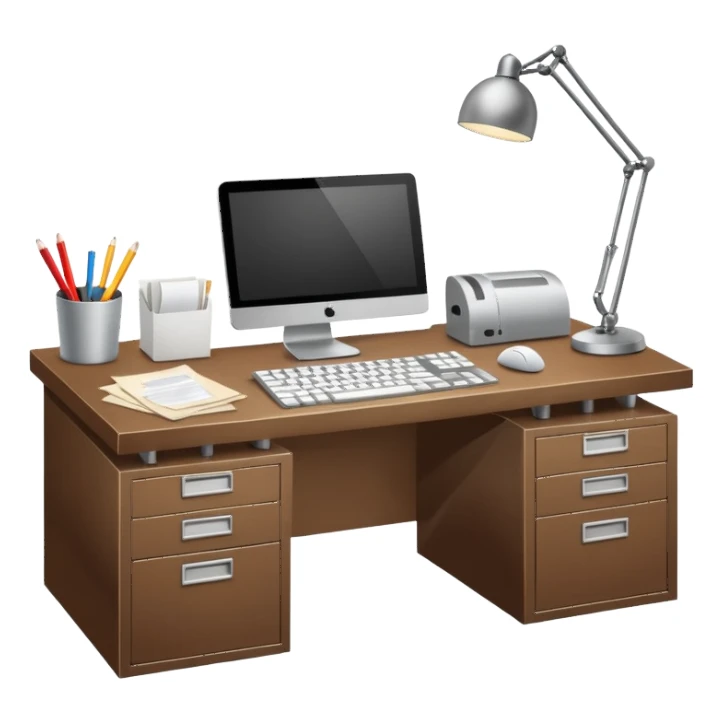 hollywood office desk with computer sticker