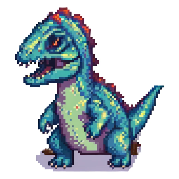 scary dinosaur, pixel art style sticker
