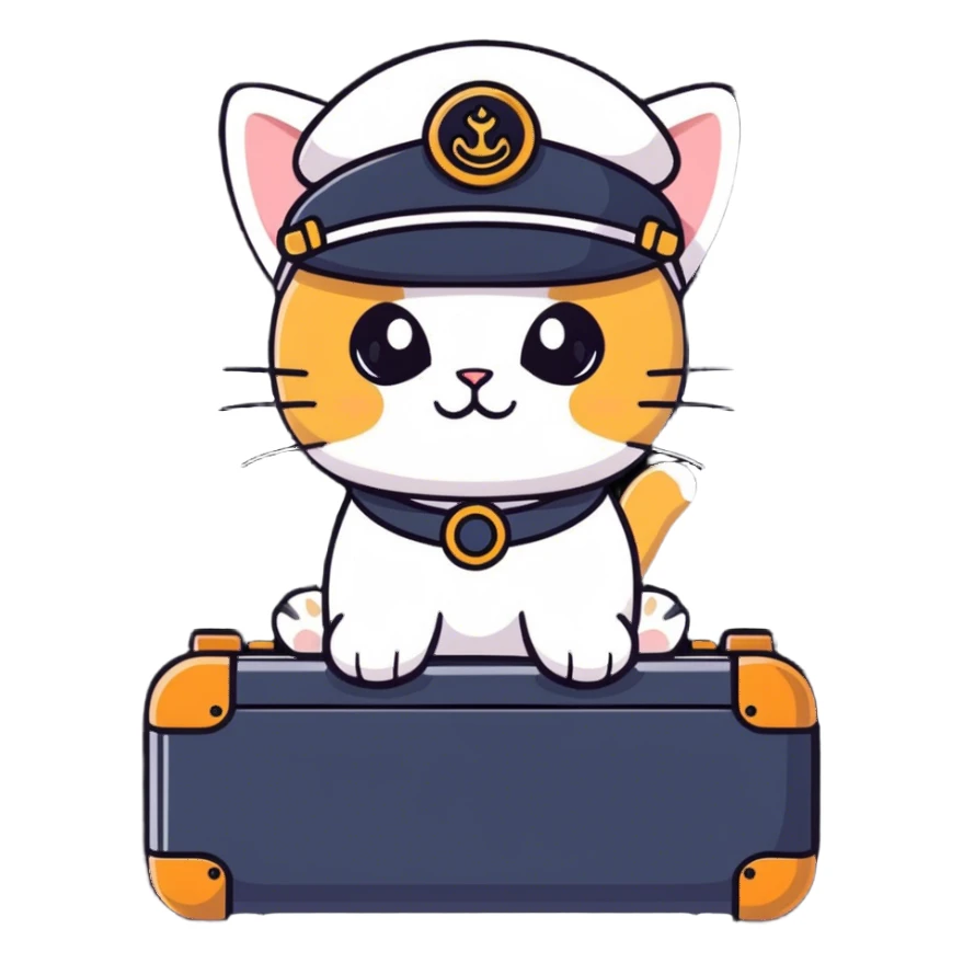 Cat driving a motorized suitcase with wheels sticker