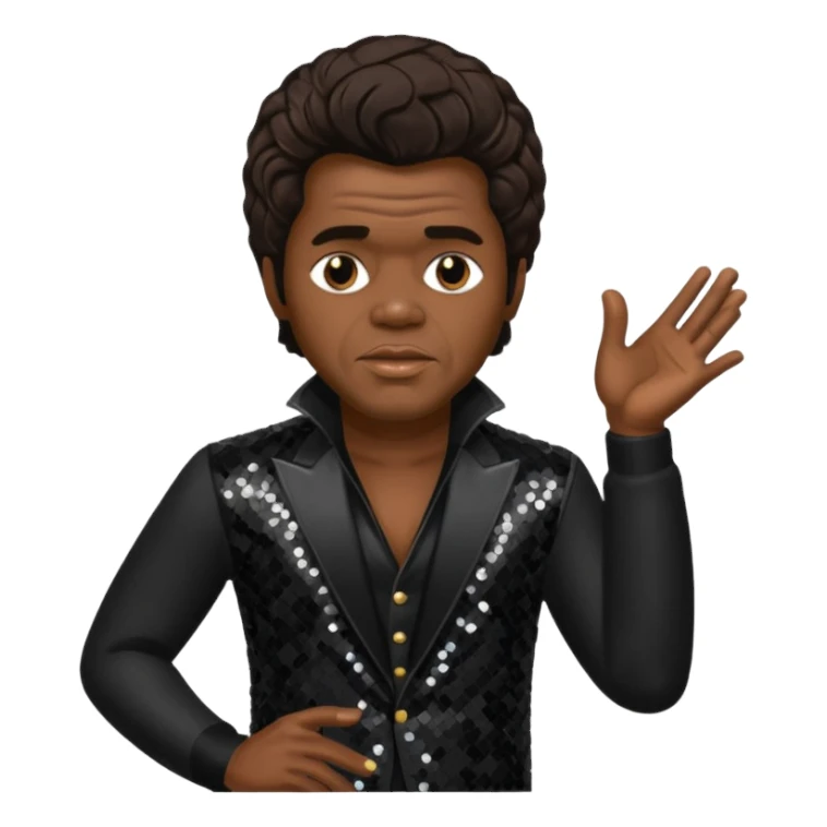 James Brown with dark brown, black sequin outfit sticker
