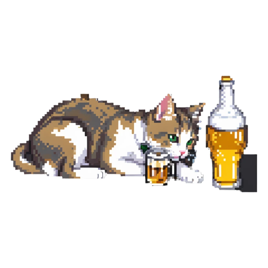 кот лежит и пьет пиво sticker