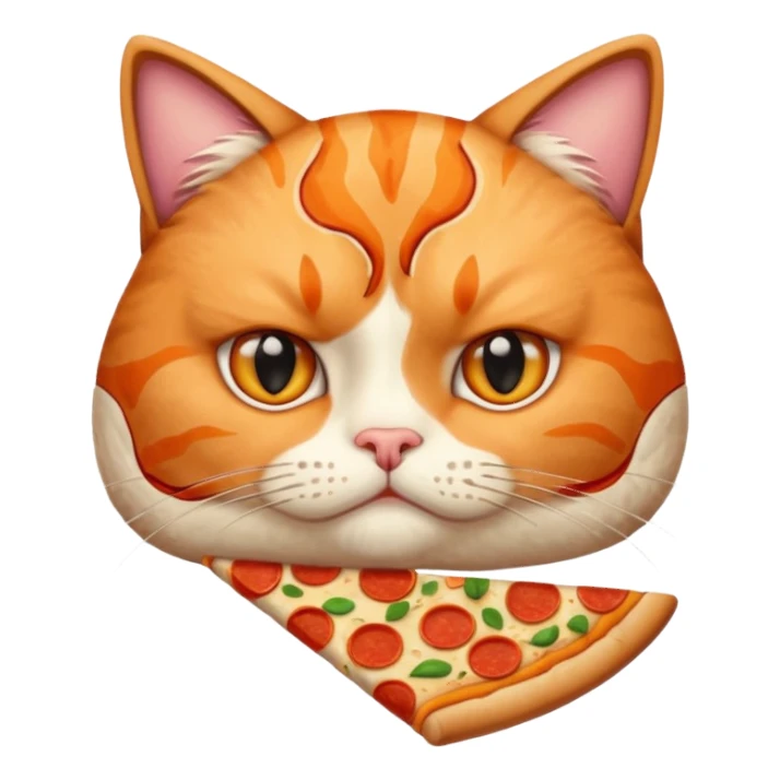 frowning cat with pizza, portrait, bust up sticker