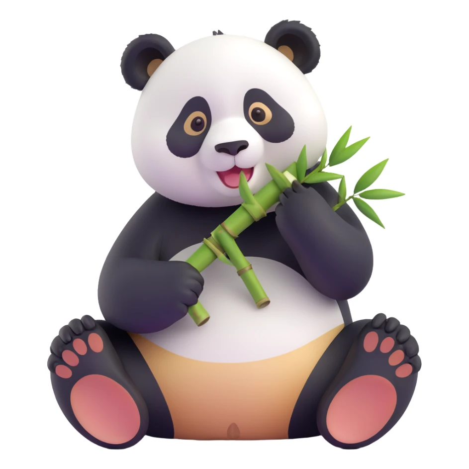 panda eating bamboo in forrest background, close up pose sticker