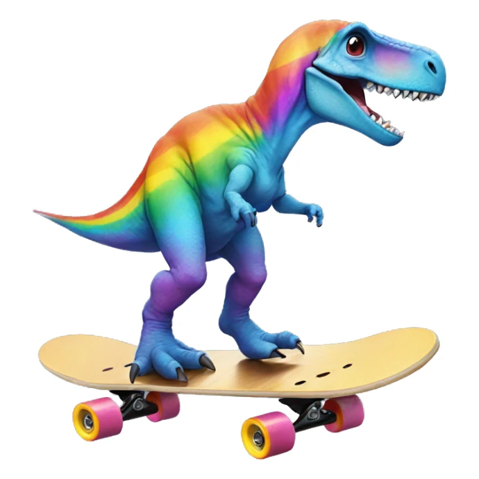 Dinosaur on skateboard on a rainbow sticker