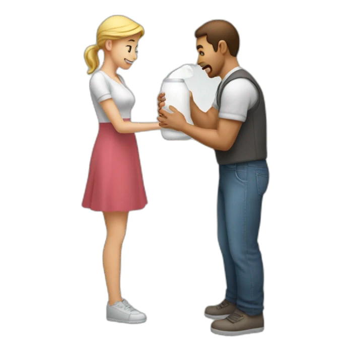 A man spilling Milk on a woman sticker