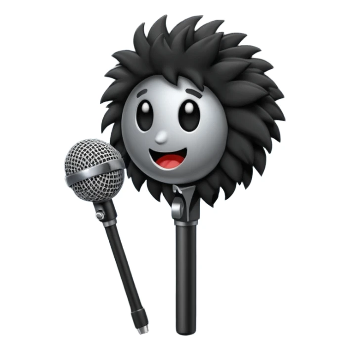 boom fluffy microphone with stick sticker