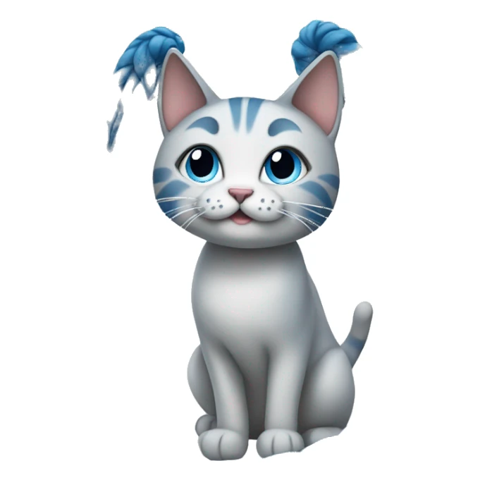 Cat with very long blue braids  sticker