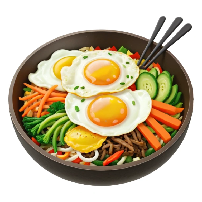 korean bibimbap. on th top, it has one fried-egg sticker
