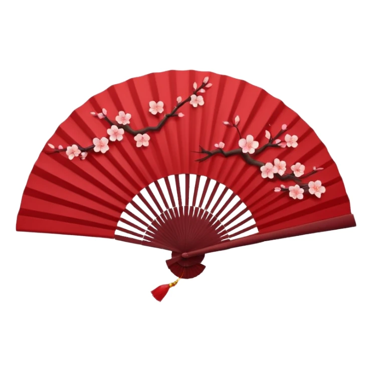 dark red Chinese fan with sakura sticker