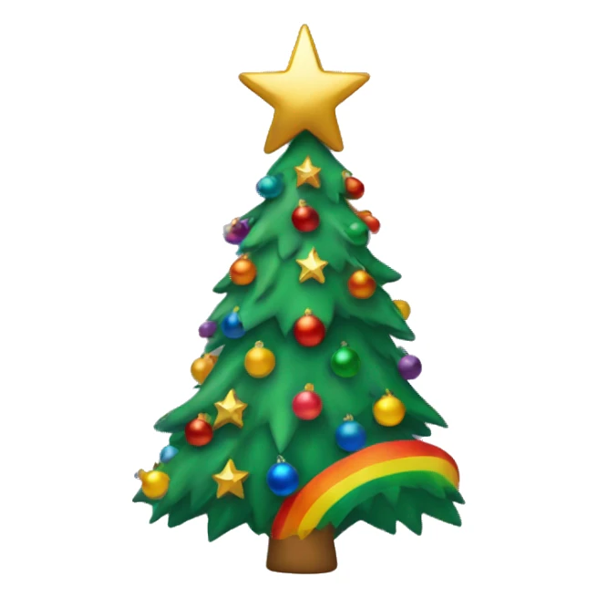 Rainbow Christmas tree with gold star sticker
