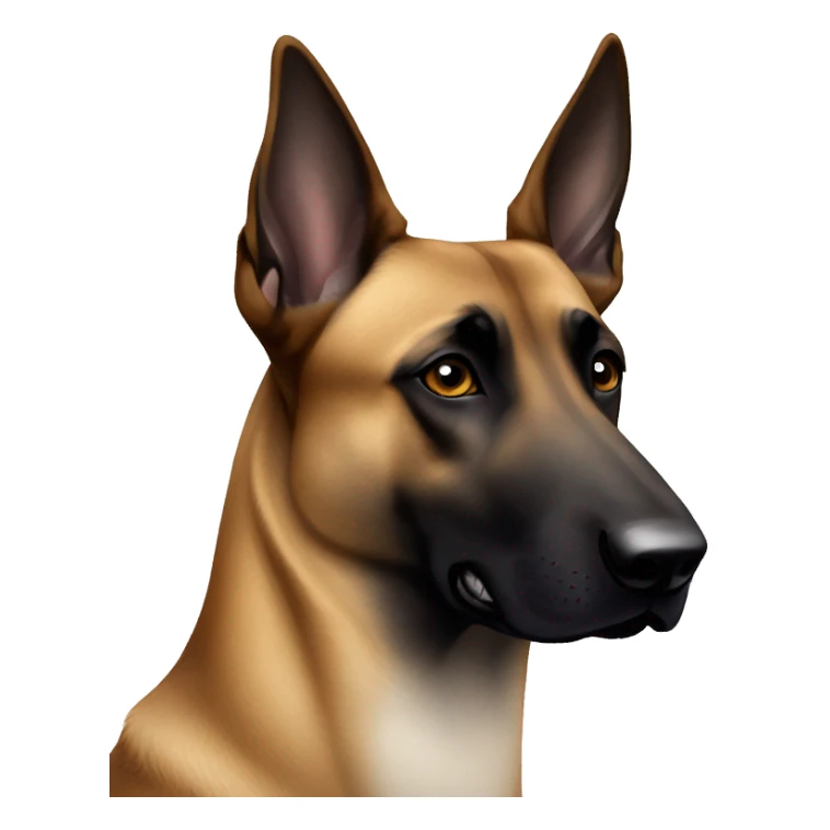 belgian malinois with white patch around right eye and ear sticker