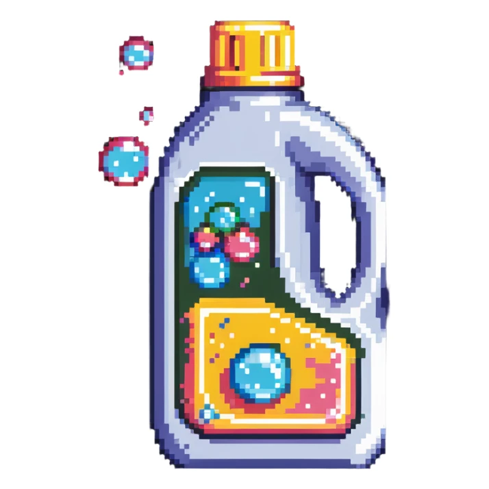 laundry detergent bottle with soap bubbles sticker