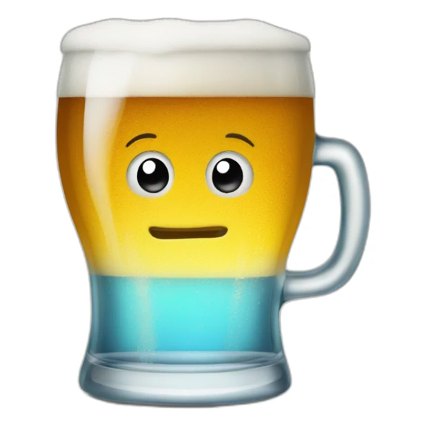 half-empty glass of beer with handle sticker