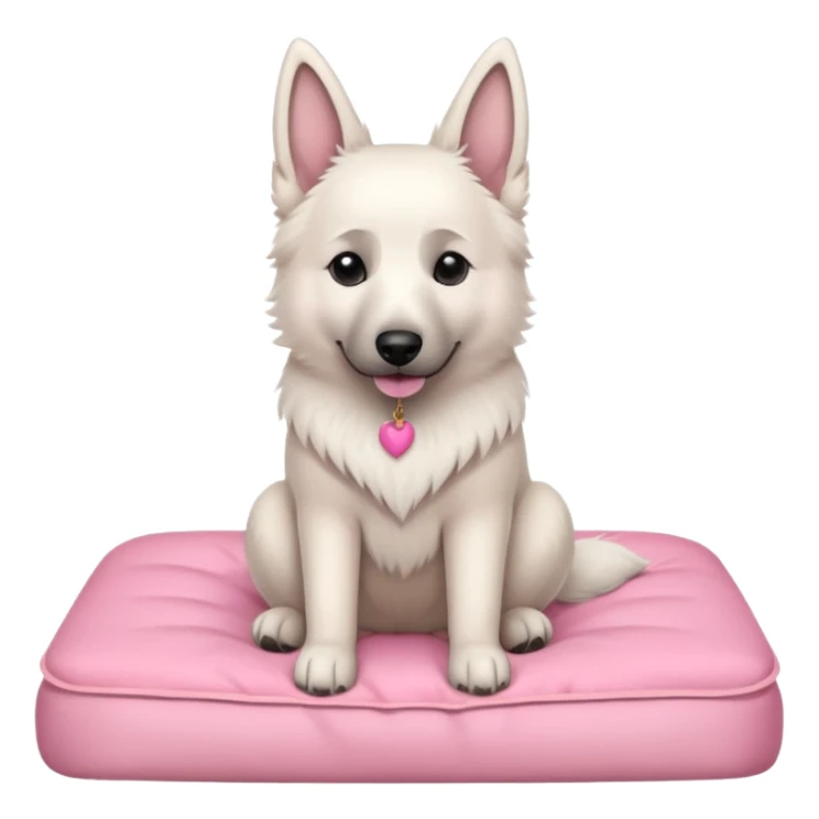 White belgian Shepard sit on a pink bed
  sticker