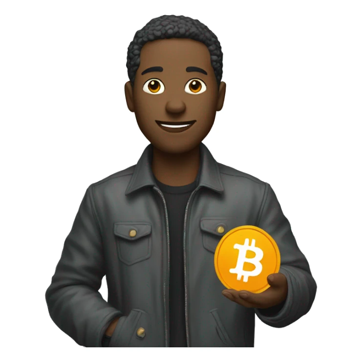 man in a jacket with bitcoin in her hands sticker