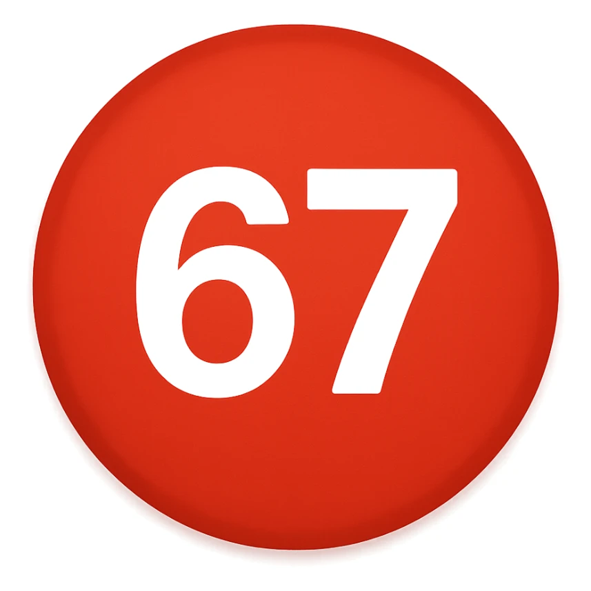red circle emoji that says "67" sticker