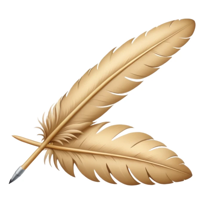 The hand writes with a beige feather sticker