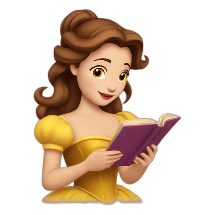 Princess Belle reading a book with red cover sticker