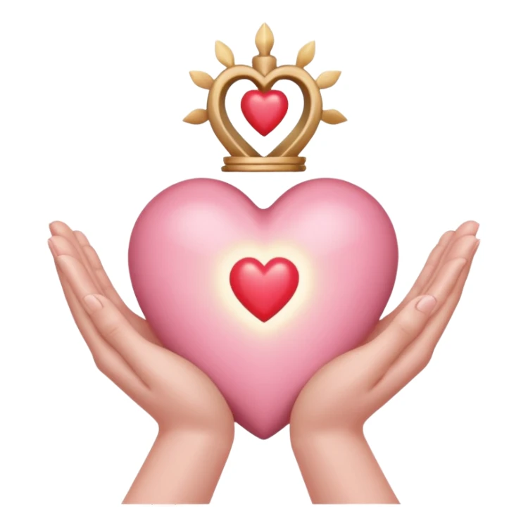 hands cradling a light pink sacred heart  sticker