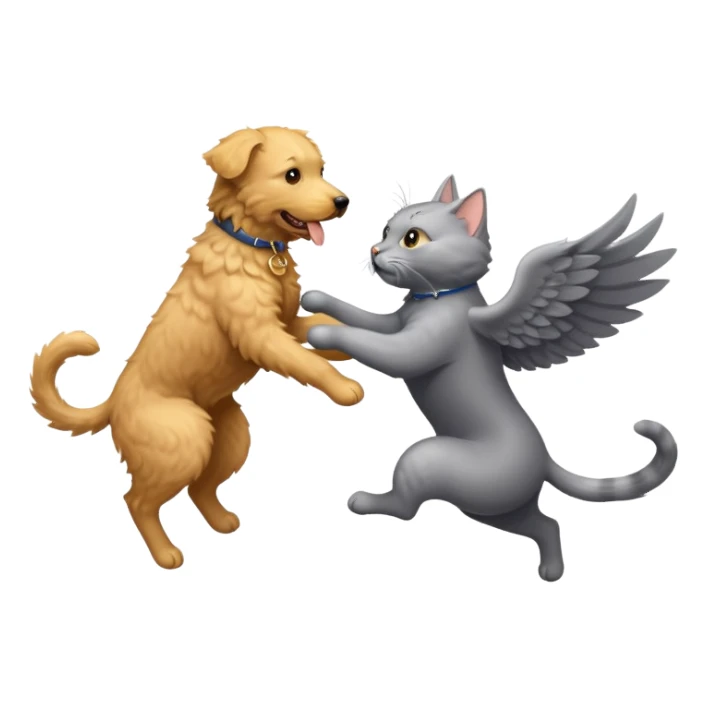 Golden doodle and gray cat fighting sticker