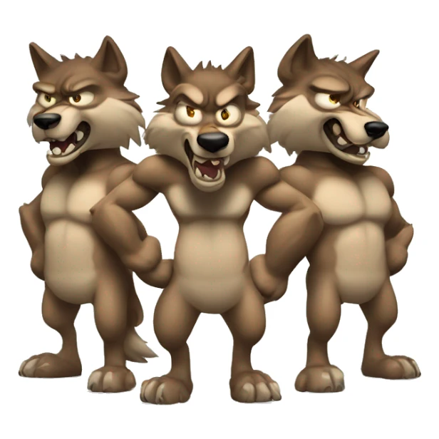 3 headed muscular, cartoon, anthropomorphic wolf sticker