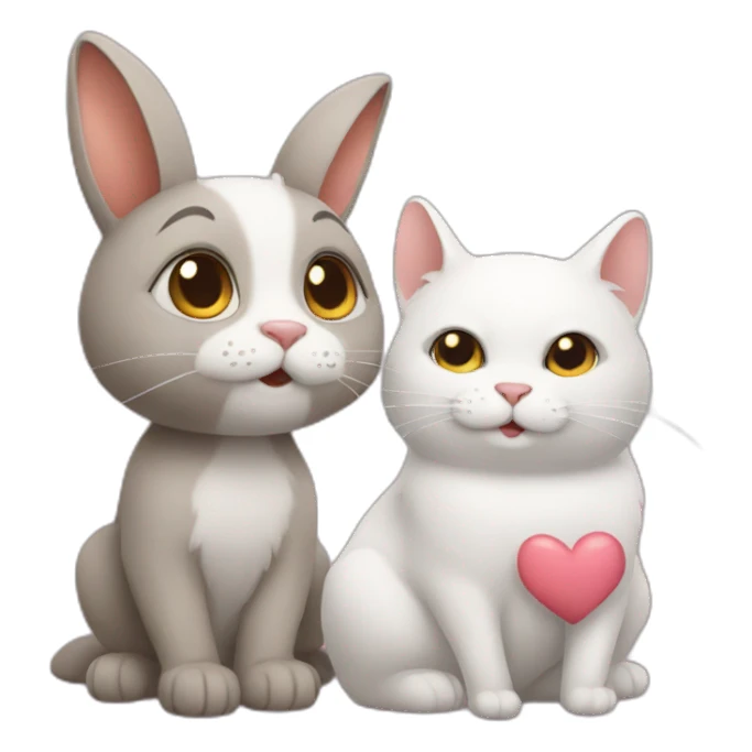 Cat and rabbit love sticker