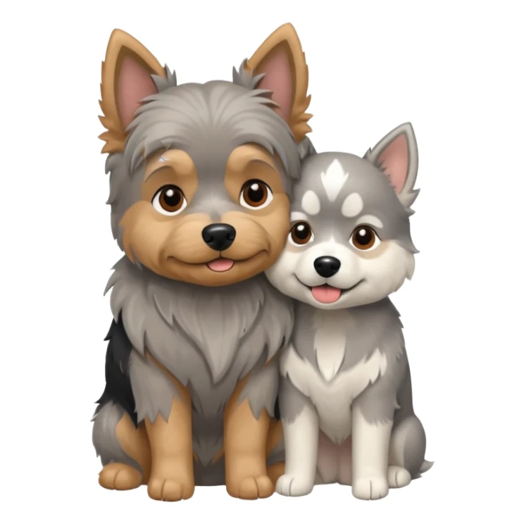 Old yorkie hugging a husky dog sticker
