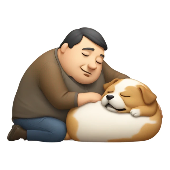 A dog sleeps on a chubby man sticker
