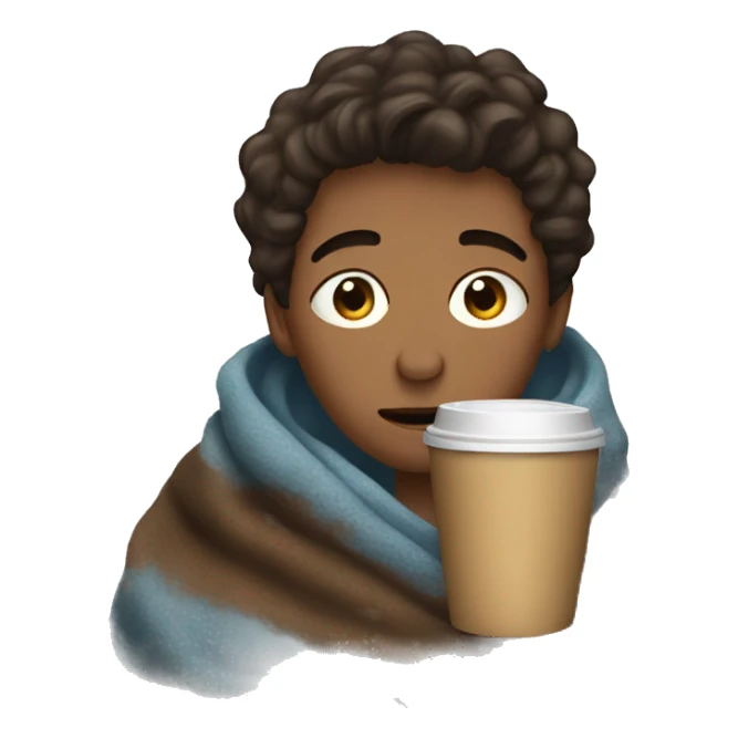 boy inside a blanket sipping coffee eyes closed sticker